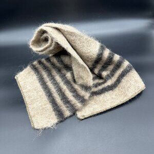Vintage Icelandic Wool Scarf Eider Knit Beige Black Stripes Iceland Winter